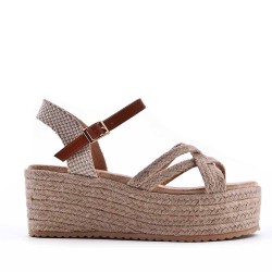 Mixed material wedge sandal