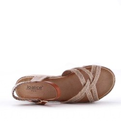 Mixed material wedge sandal