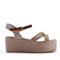 Mixed material wedge sandal