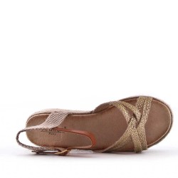 Mixed material wedge sandal