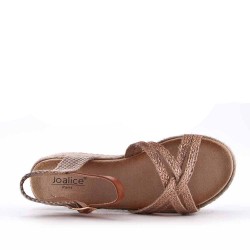 Mixed material wedge sandal