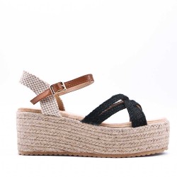 Mixed material wedge sandal