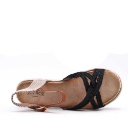 Mixed material wedge sandal