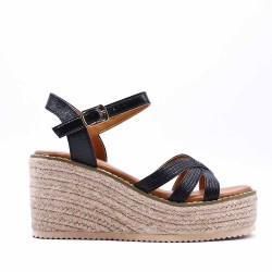 Mixed material wedge sandal