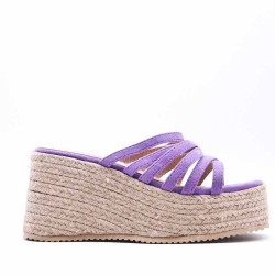 Mixed material wedge sandal