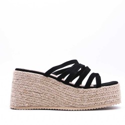 Mixed material wedge sandal