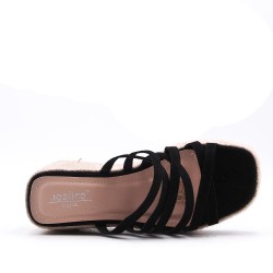 Mixed material wedge sandal