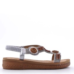 Flat sandals in a material mix for women