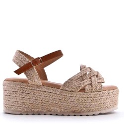 Mixed material wedge sandal