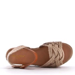 Mixed material wedge sandal