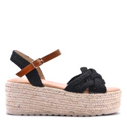 Mixed material wedge sandal
