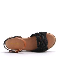 Mixed material wedge sandal
