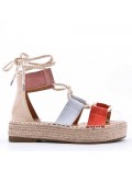 Mixed material wedge sandal