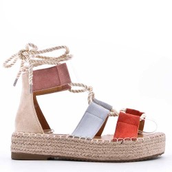 Mixed material wedge sandal