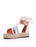 Mixed material wedge sandal