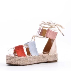 Mixed material wedge sandal