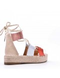 Mixed material wedge sandal