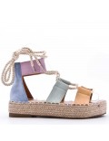 Mixed material wedge sandal