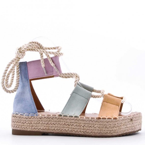 Mixed material wedge sandal