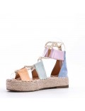 Mixed material wedge sandal