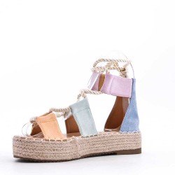 Mixed material wedge sandal