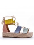 Mixed material wedge sandal