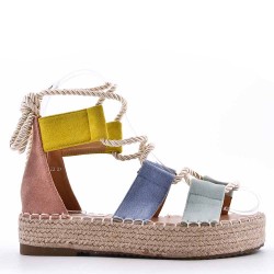 Mixed material wedge sandal