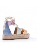 Mixed material wedge sandal