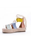 Mixed material wedge sandal