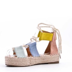 Mixed material wedge sandal