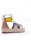 Mixed material wedge sandal