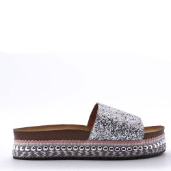 Slipper in mixed materials for women