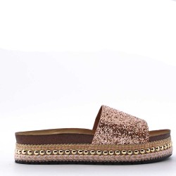 Slipper in mixed materials for women