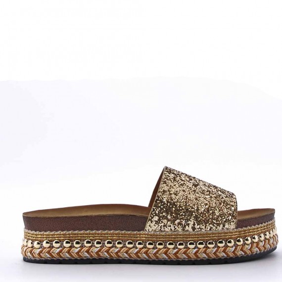 Slipper in mixed materials for women