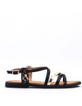 Flat sandals in a material mix for women