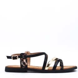 Flat sandals in a material mix for women