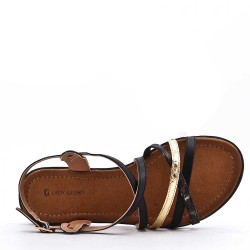 Flat sandals in a material mix for women