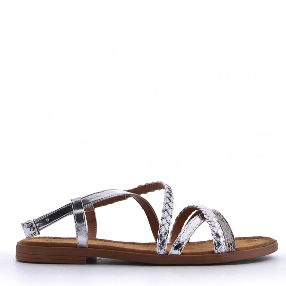 Flat sandals in a material mix for women