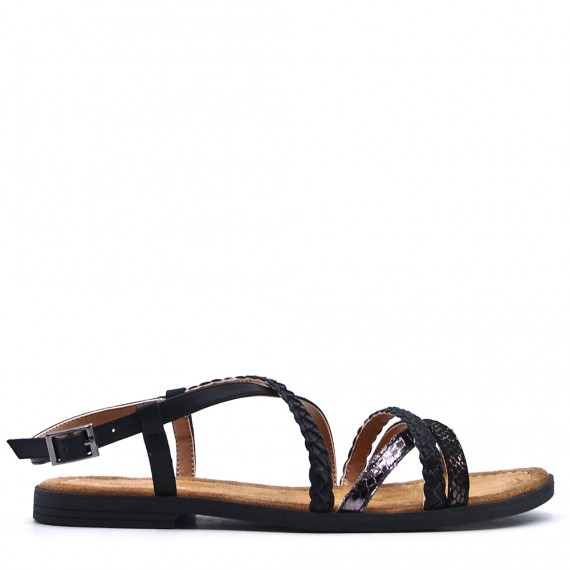 Flat sandals in a material mix for women