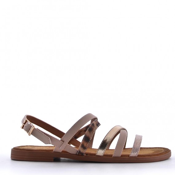 Flat sandals in a material mix for women