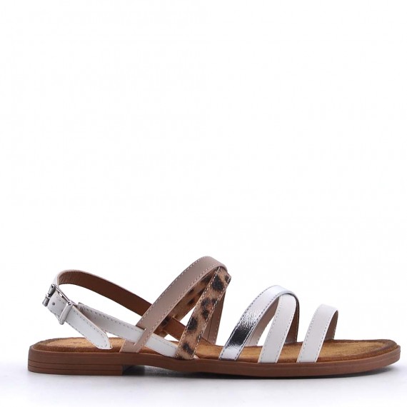 Flat sandals in a material mix for women