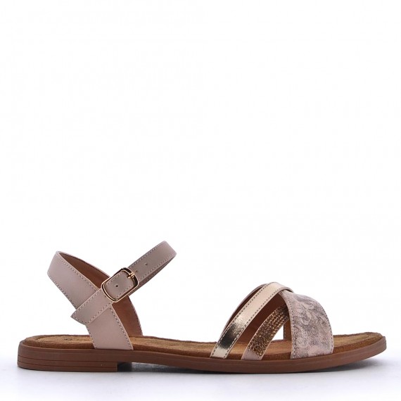 Flat sandals in a material mix for women