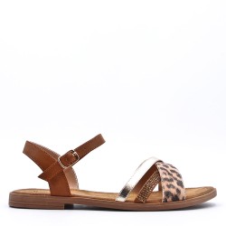 Flat sandals in a material mix for women