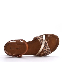 Flat sandals in a material mix for women