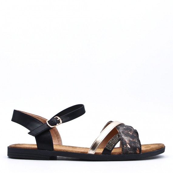 Flat sandals in a material mix for women