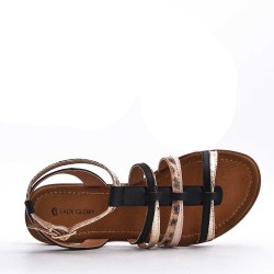 Flat sandals in a material mix for women