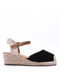 Mixed material wedge sandal