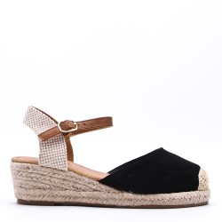 Mixed material wedge sandal