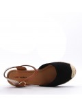 Mixed material wedge sandal