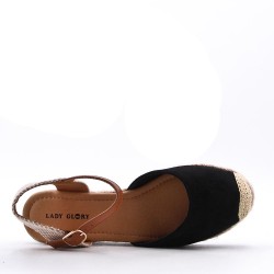 Mixed material wedge sandal